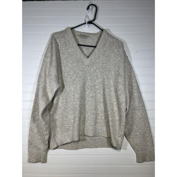 Vintage 70s LL Bean Mens Large Cotton Rayon Jute Knit V-Neck Sweater Tan USA - Picture 1 of 8